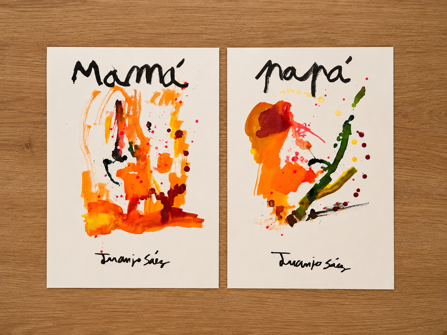 Mamá y papá · Díptico · Tinta china y anilinas · Juanjo Sáez