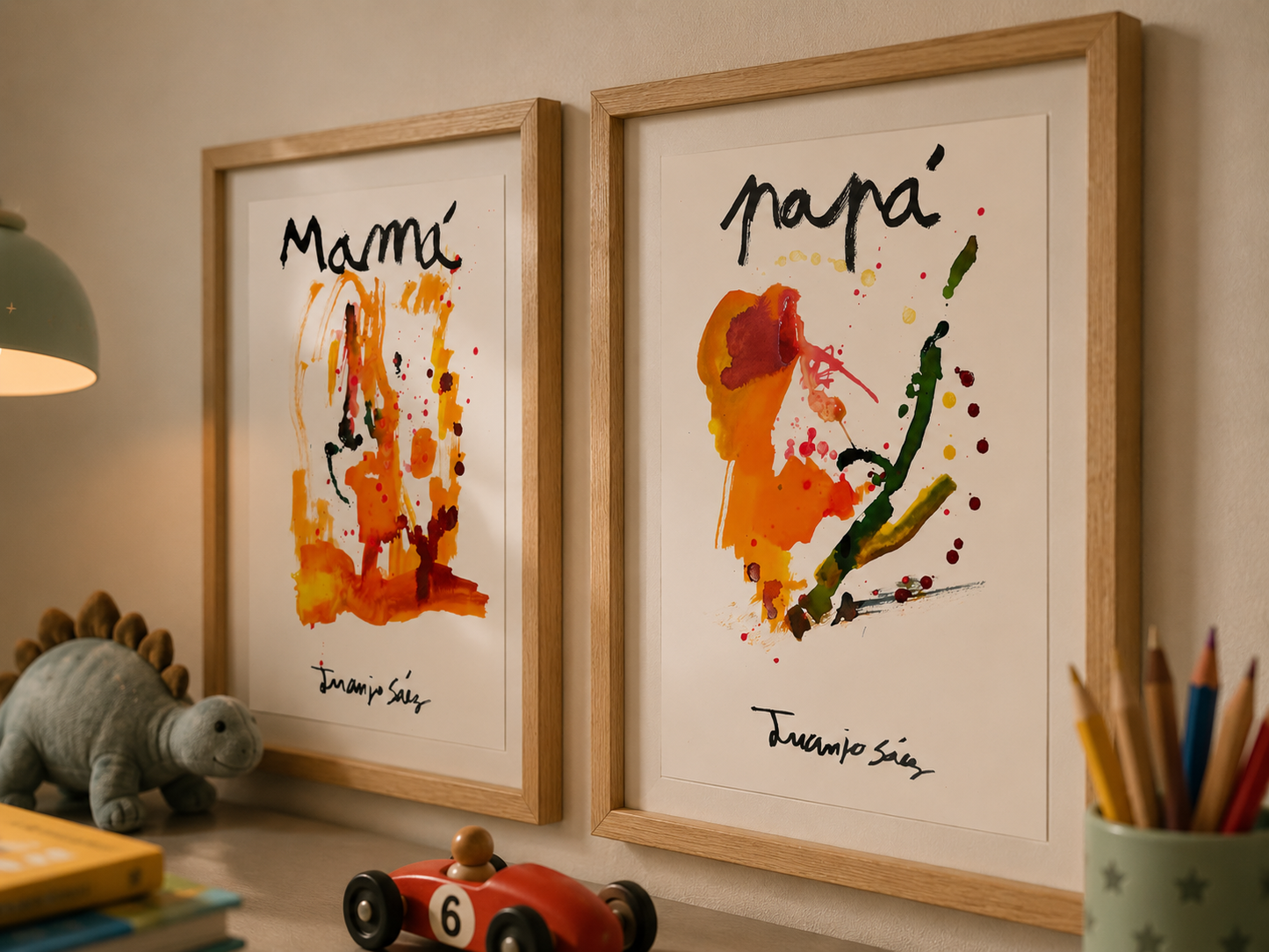 Mamá y papá · Díptico · Tinta china y anilinas · Juanjo Sáez
