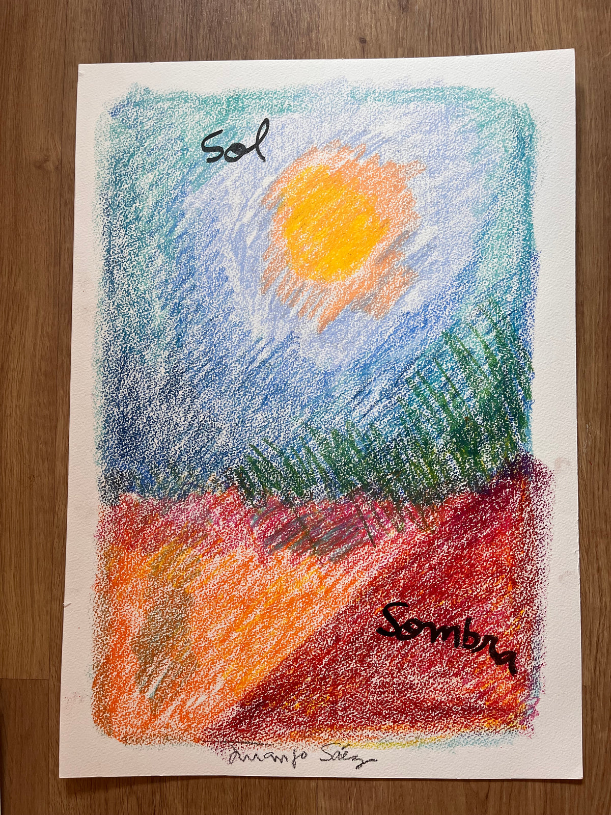 Sol y sombra, ceras sobre papel, obra original de Juanjo Sáez – vista de conjunto