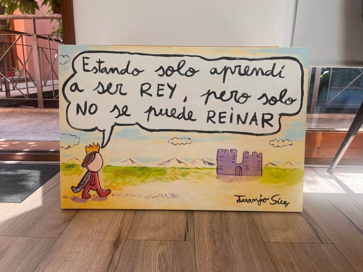 Solo no se puede reinar, óleo sobre tela, obra original de Juanjo Sáez – detalle de la técnica