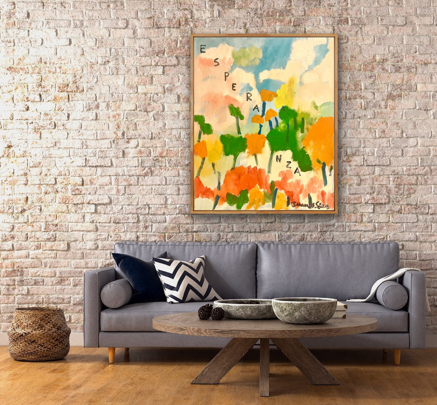Esperanza – vista de conjunto sobre pared, pintura original gran formato Juanjo Sáez