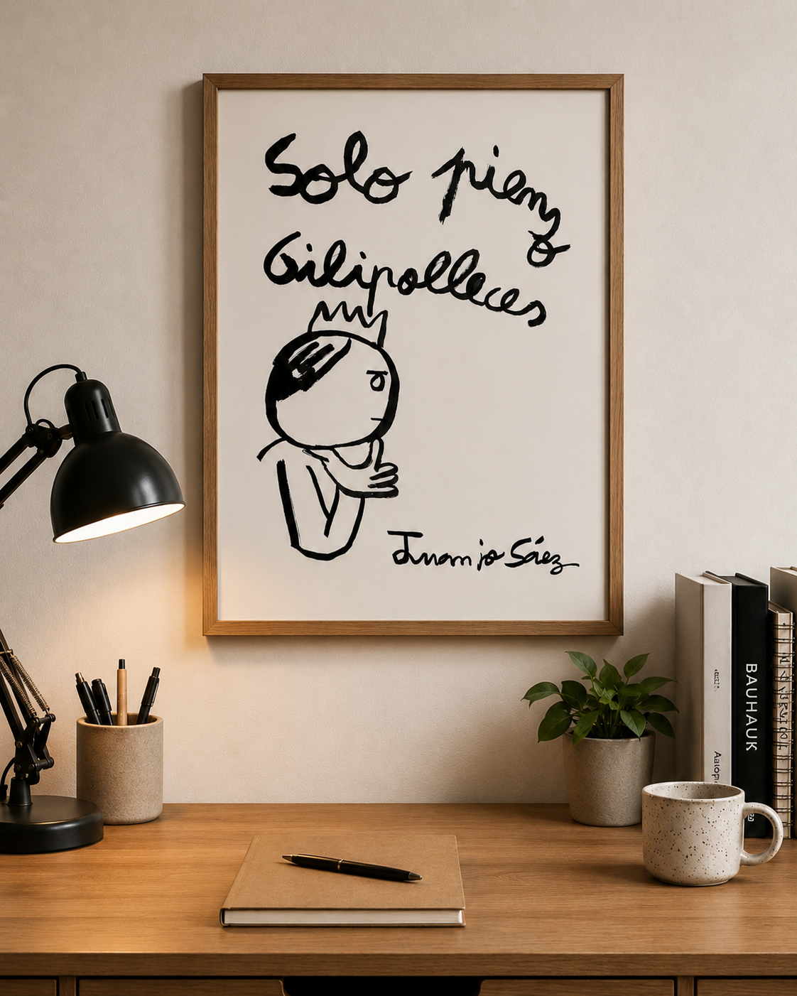 Solo pienso gilipolleces, tinta china sobre papel Fabriano, obra original de Juanjo Sáez – vista lateral