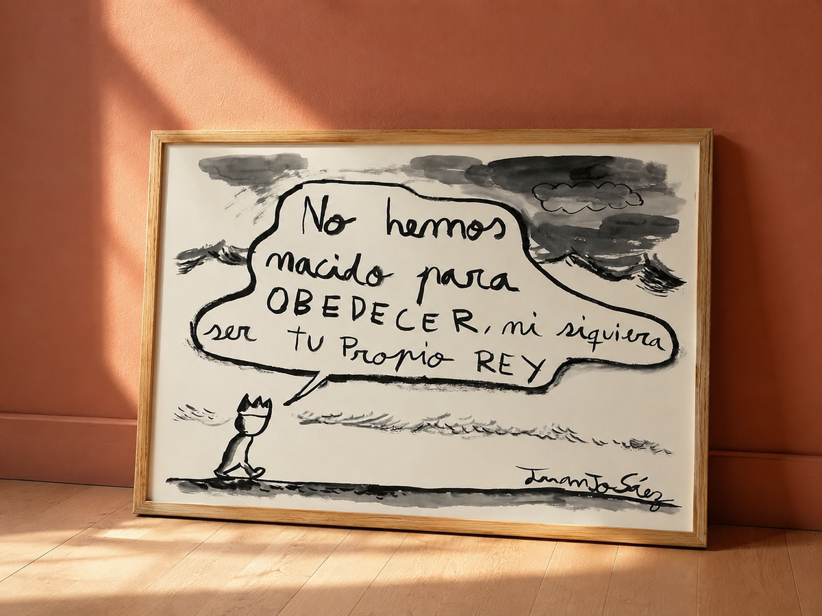 No hemos nacido para obedecer, tinta china sobre papel Fabriano, obra original de Juanjo Sáez – detalle de la obra