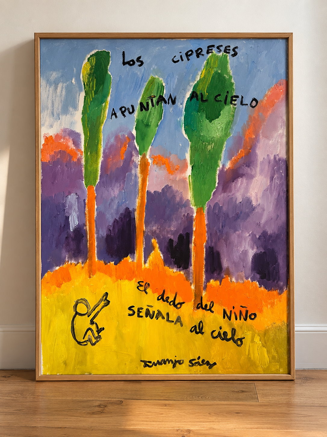 El dedo del niño señala al cielo · Óleo sobre tela · Juanjo Sáez