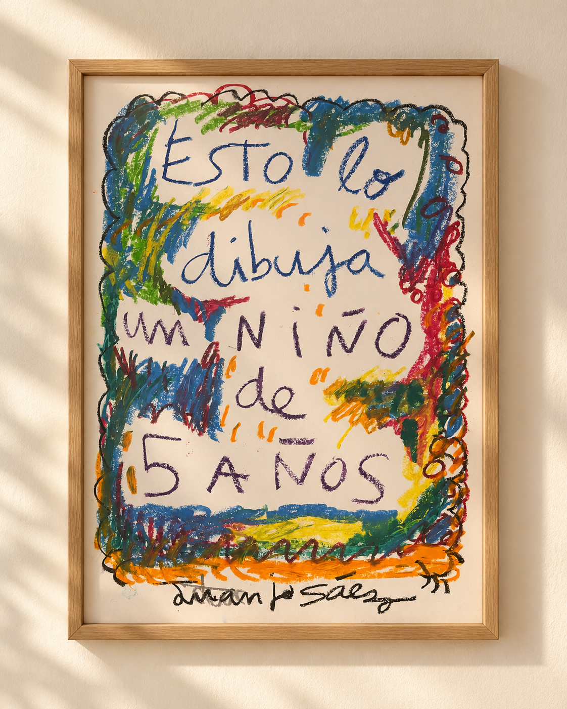 Esto lo dibuja un niño de 5 años, ceras grasas sobre papel Fabriano 70x50 cm, Juanjo Sáez. Foto 1
