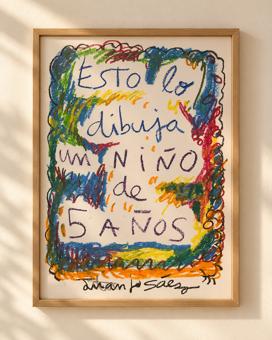 Esto lo dibuja un niño de 5 años, ceras grasas sobre papel Fabriano 70x50 cm, Juanjo Sáez. Foto 1