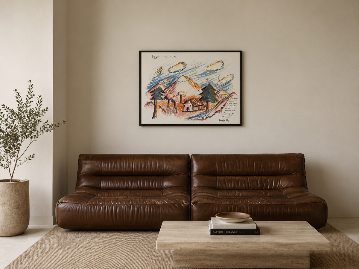 Pintura para decorar en el salón, rotuladores sobre papel, obra original de Juanjo Sáez – detalle de la obra