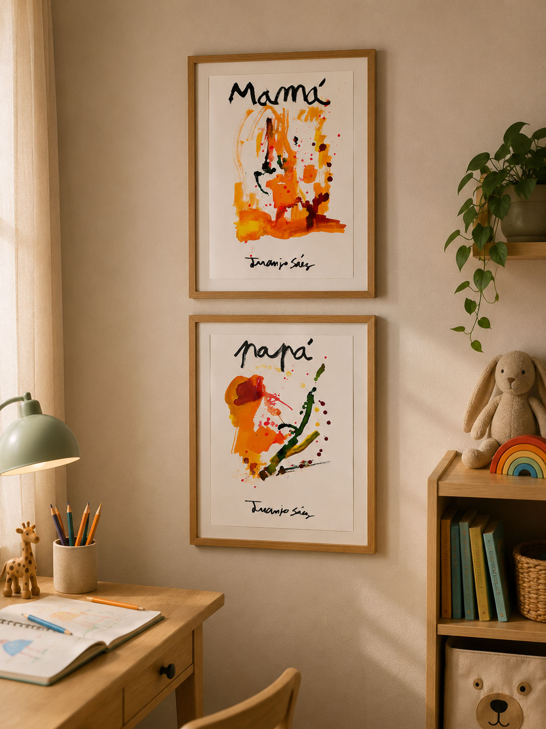 Mamá y papá · Díptico · Tinta china y anilinas · Juanjo Sáez