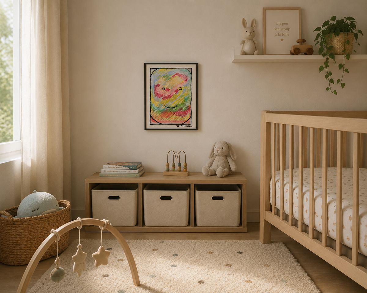 El bebé, ceras sobre papel, obra original de Juanjo Sáez – vista lateral