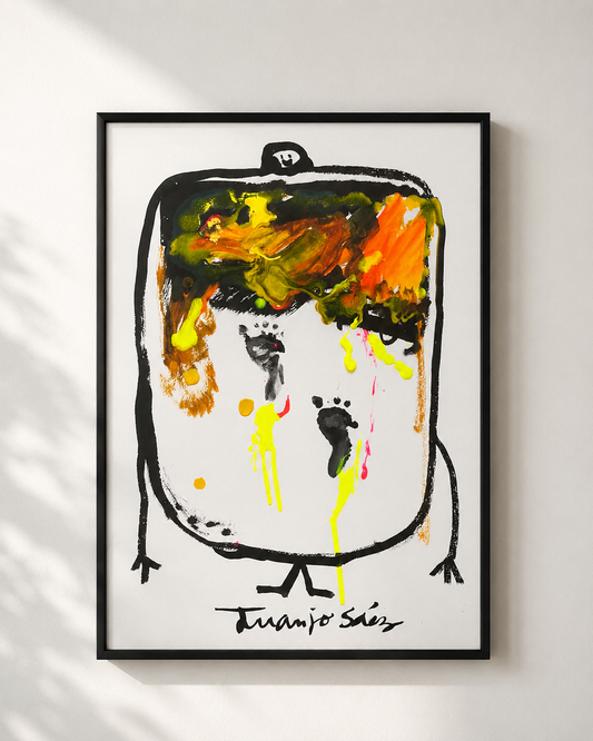 Huellas de bebé y su mamá, tinta china y anilinas sobre papel, obra original de Juanjo Sáez – vista completa de la obra