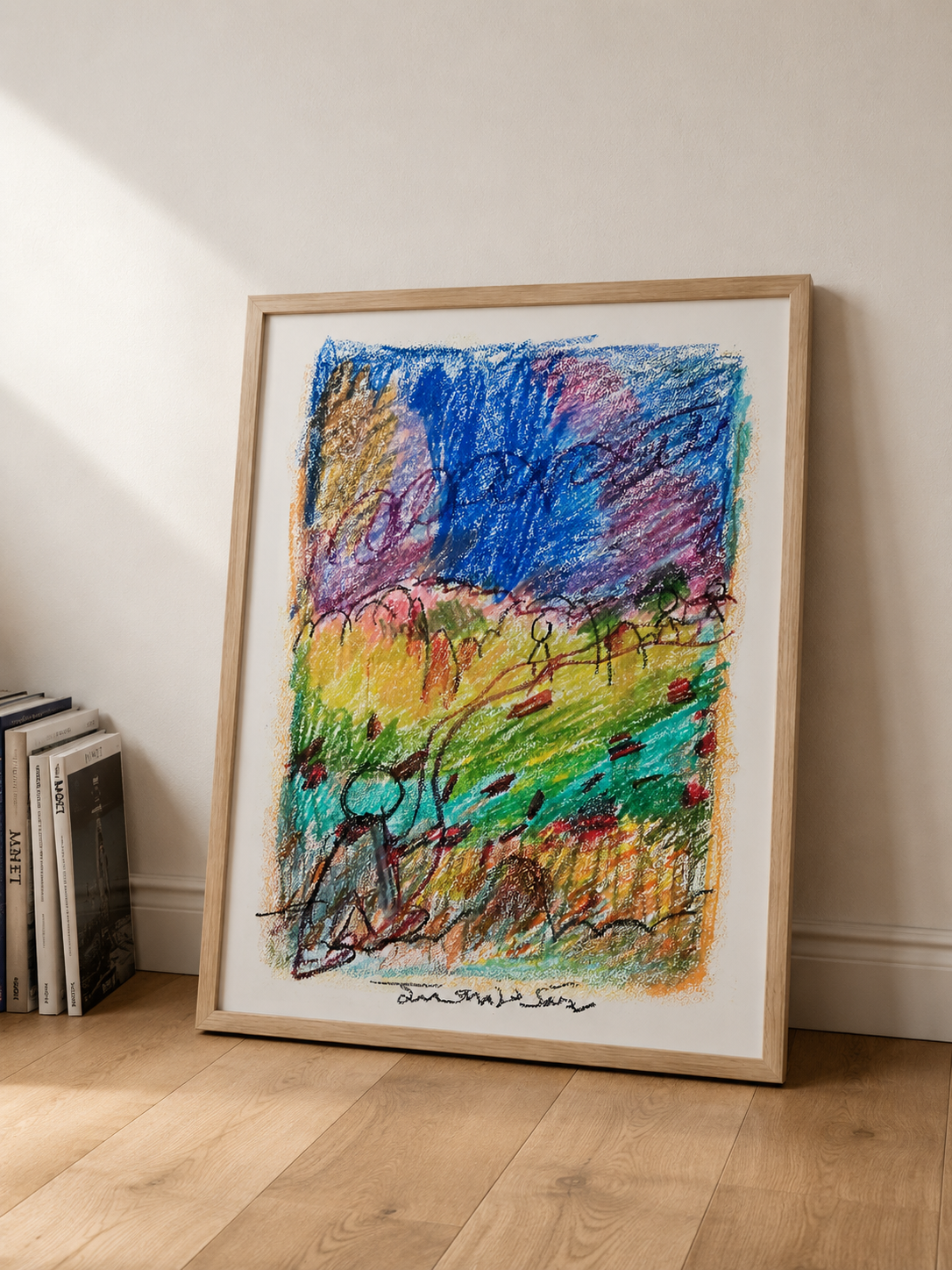Un nuevo camino, ceras sobre papel, obra original de Juanjo Sáez – detalle de la técnica