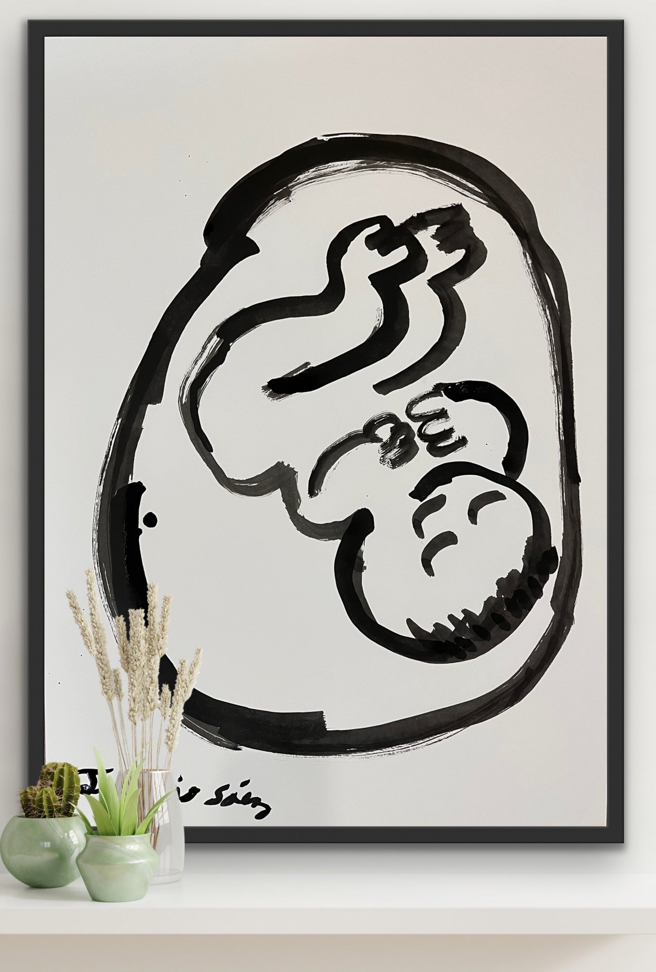 El bebé va a nacer ya · Tinta china sobre papel · Juanjo Sáez