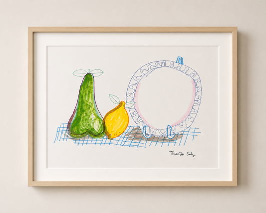 Bodegón, rotuladores sobre papel, obra original de Juanjo Sáez – vista completa de la obra