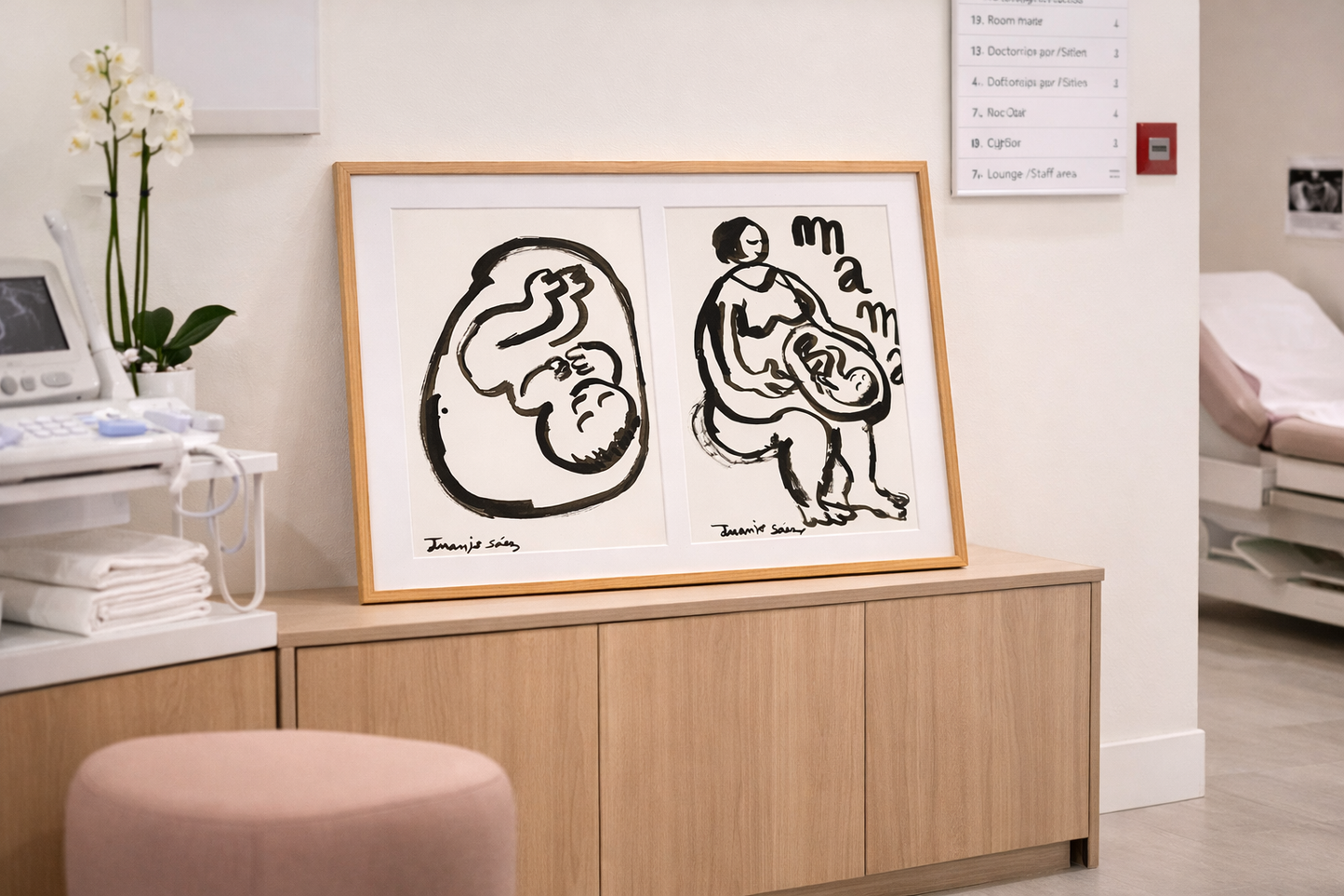 Díptico futura mamá · Tinta china sobre papel · Juanjo Sáez