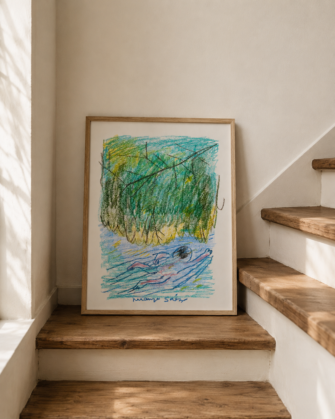 Nadando en el lago, obra original de Juanjo Sáez – detalle de la obra