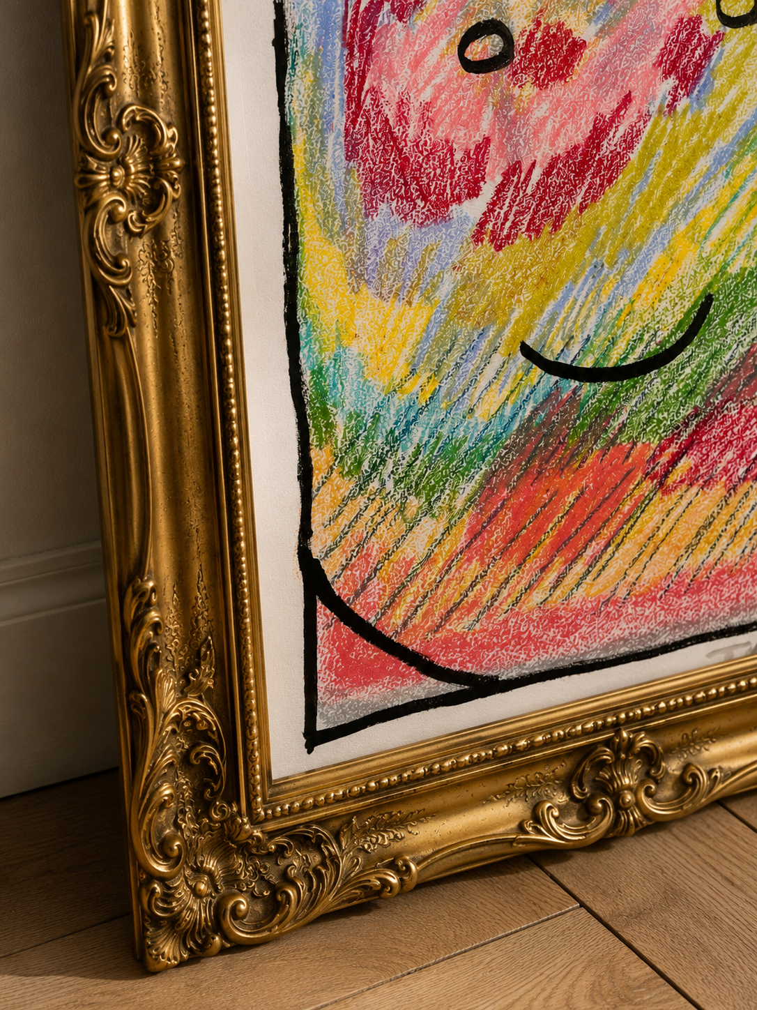 El bebé, ceras sobre papel, obra original de Juanjo Sáez – detalle de la obra