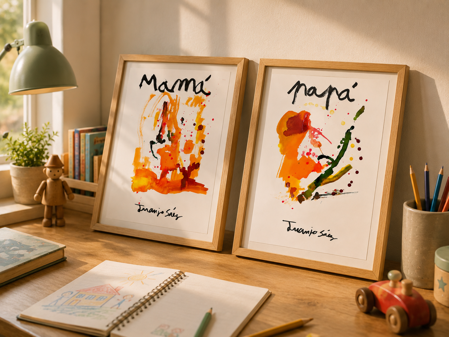Mamá y papá · Díptico · Tinta china y anilinas · Juanjo Sáez