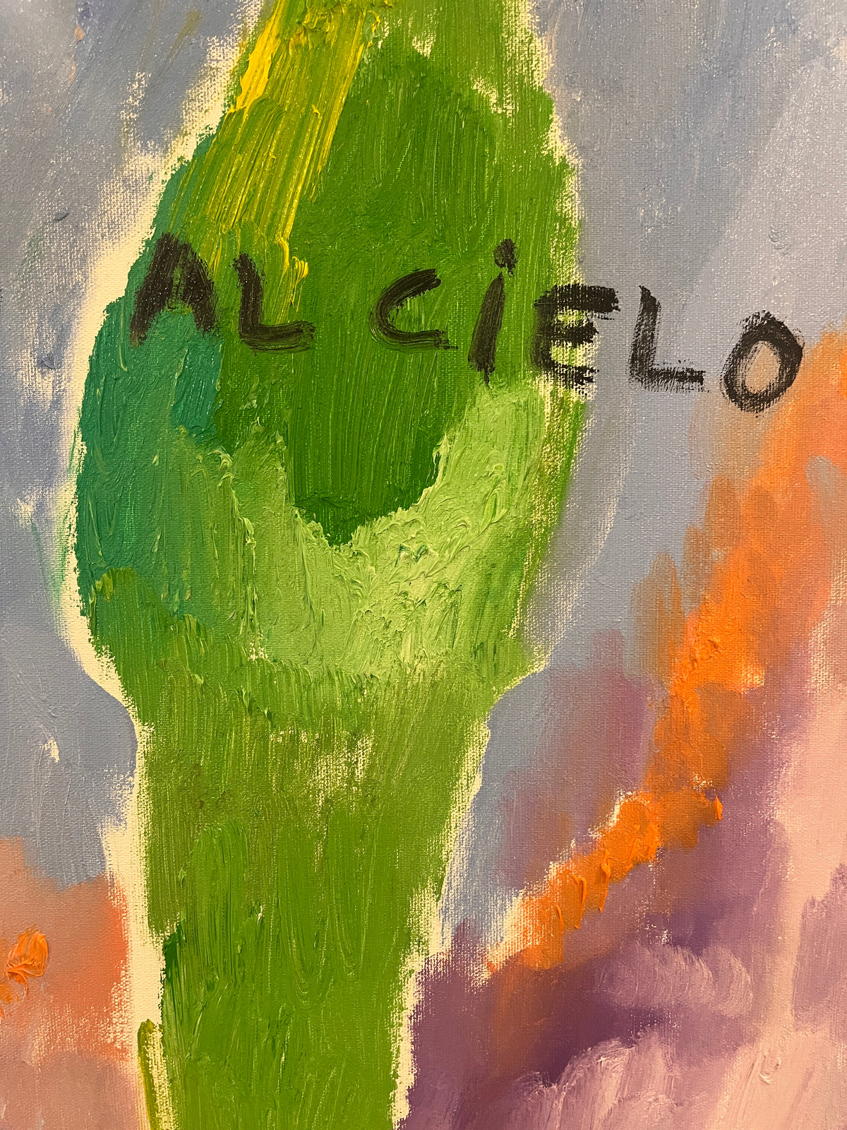 El dedo del niño señala al cielo · Óleo sobre tela · Juanjo Sáez