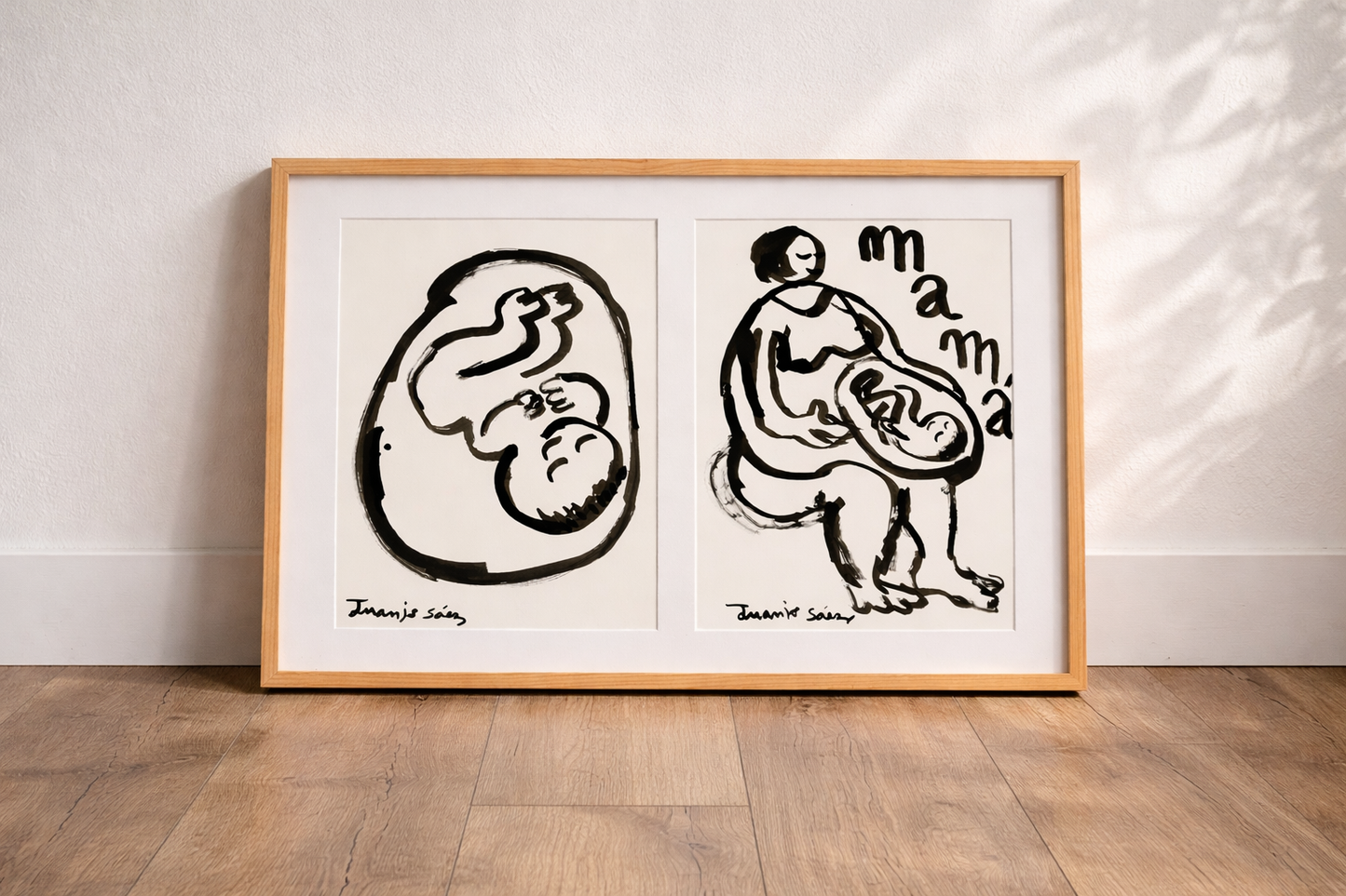 Díptico futura mamá · Tinta china sobre papel · Juanjo Sáez