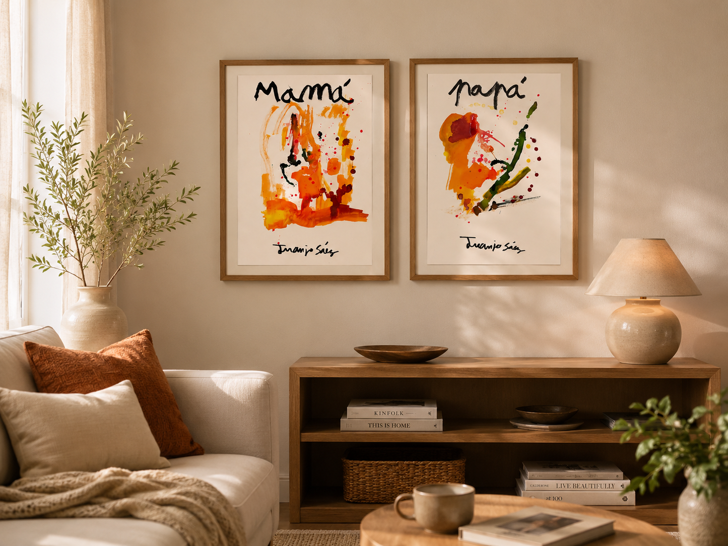 Mamá y papá · Díptico · Tinta china y anilinas · Juanjo Sáez