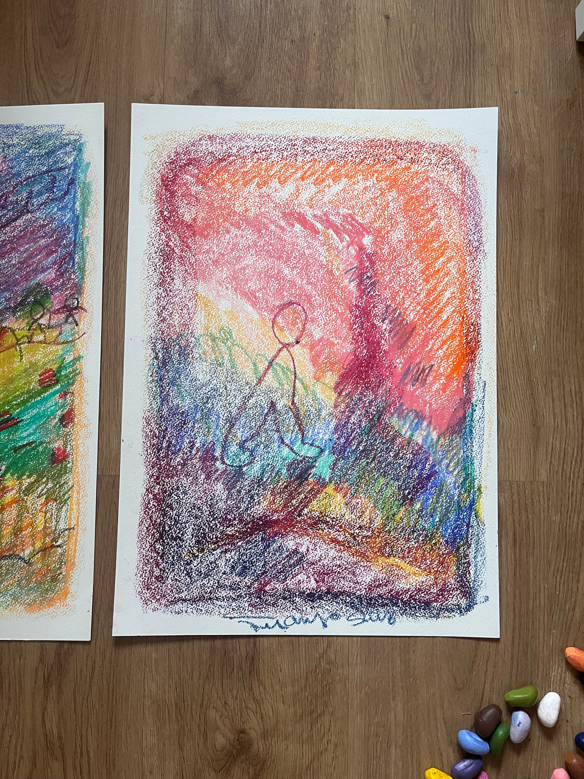 El padre, ceras sobre papel, obra original de Juanjo Sáez – vista de conjunto