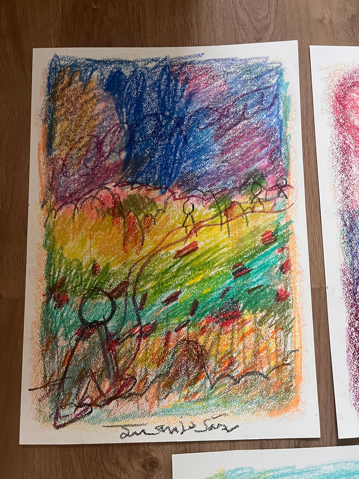 Un nuevo camino, ceras sobre papel, obra original de Juanjo Sáez – detalle de textura