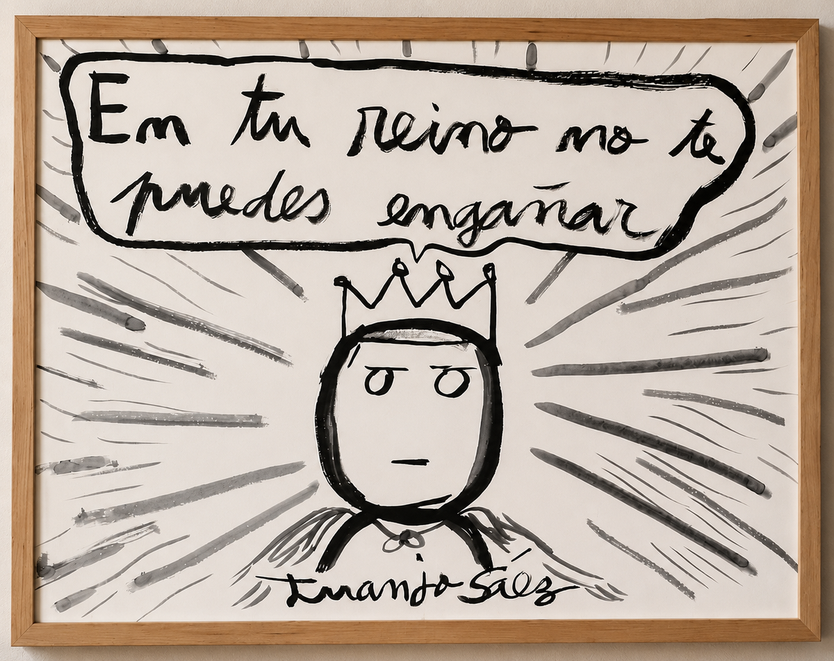 En tu reino no te puedes engañar, tinta china sobre papel Fabriano, obra original de Juanjo Sáez – vista en contexto