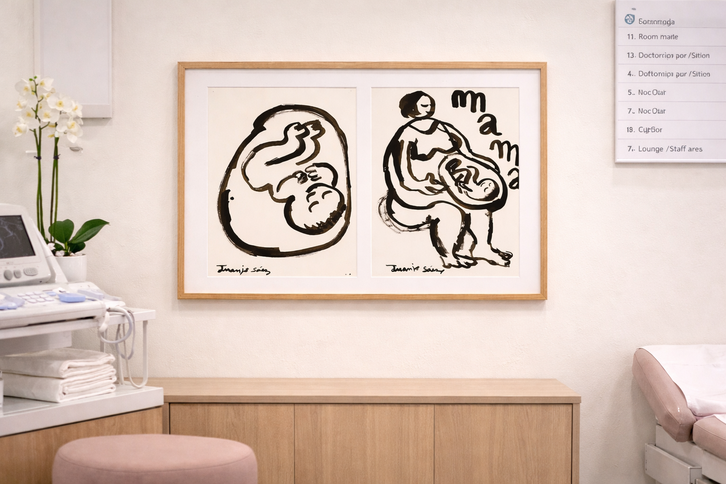 Díptico futura mamá · Tinta china sobre papel · Juanjo Sáez