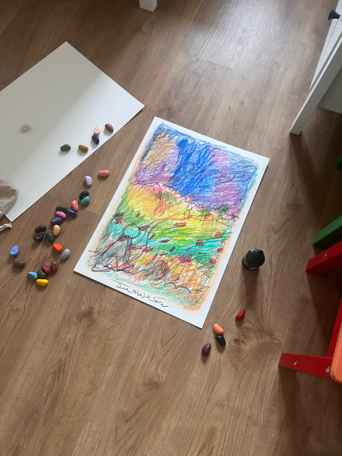 Un nuevo camino, ceras sobre papel, obra original de Juanjo Sáez – vista de conjunto