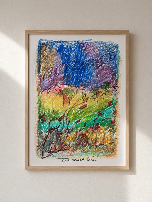 Un nuevo camino, ceras sobre papel, obra original de Juanjo Sáez – vista completa de la obra