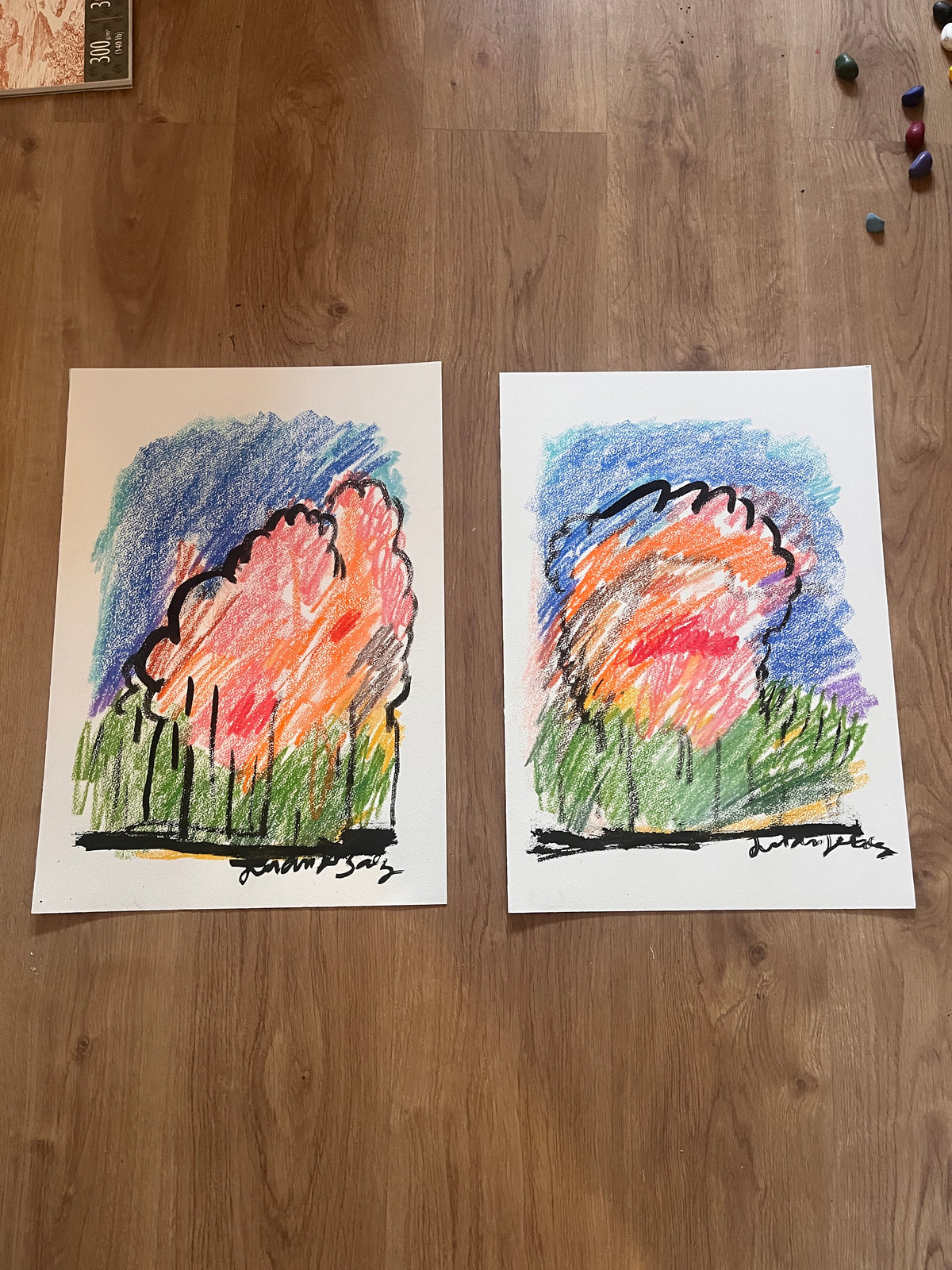 El bosque, díptico en ceras y tinta china sobre papel, obra original de Juanjo Sáez – detalle ampliado