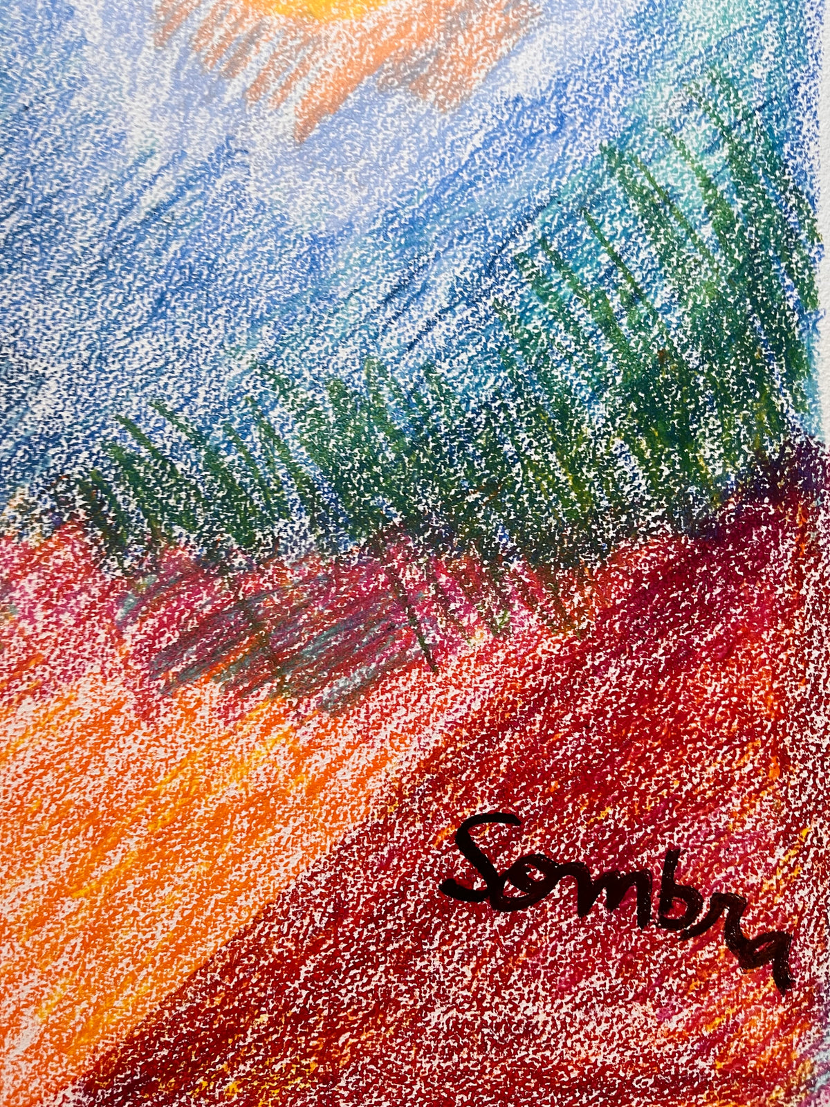 Sol y sombra, ceras sobre papel, obra original de Juanjo Sáez – vista lateral