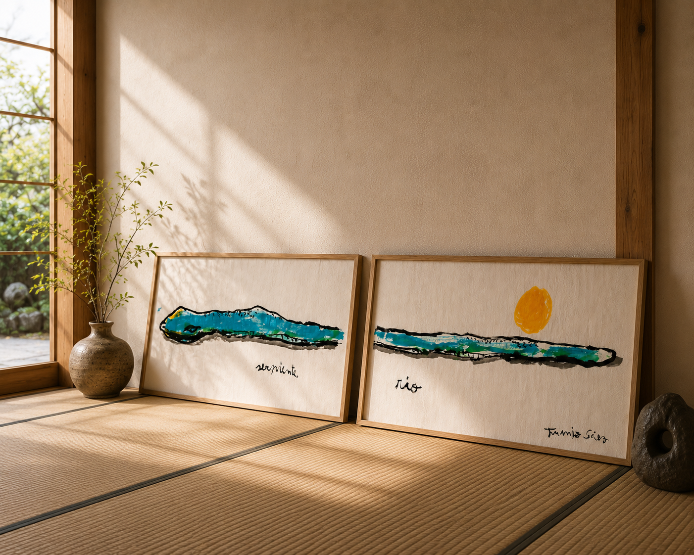 Serpiente río · Díptico · Tinta china y acrílico sobre papel Xuan · Juanjo Sáez