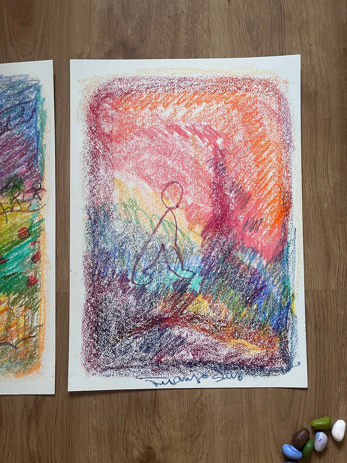 El padre, ceras sobre papel, obra original de Juanjo Sáez – detalle de la firma