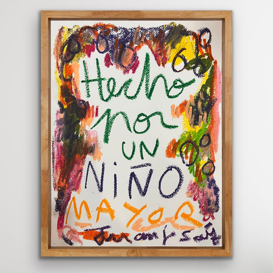 Hecho por un niño mayor · Ceras sobre papel de acuarela · Juanjo Sáez