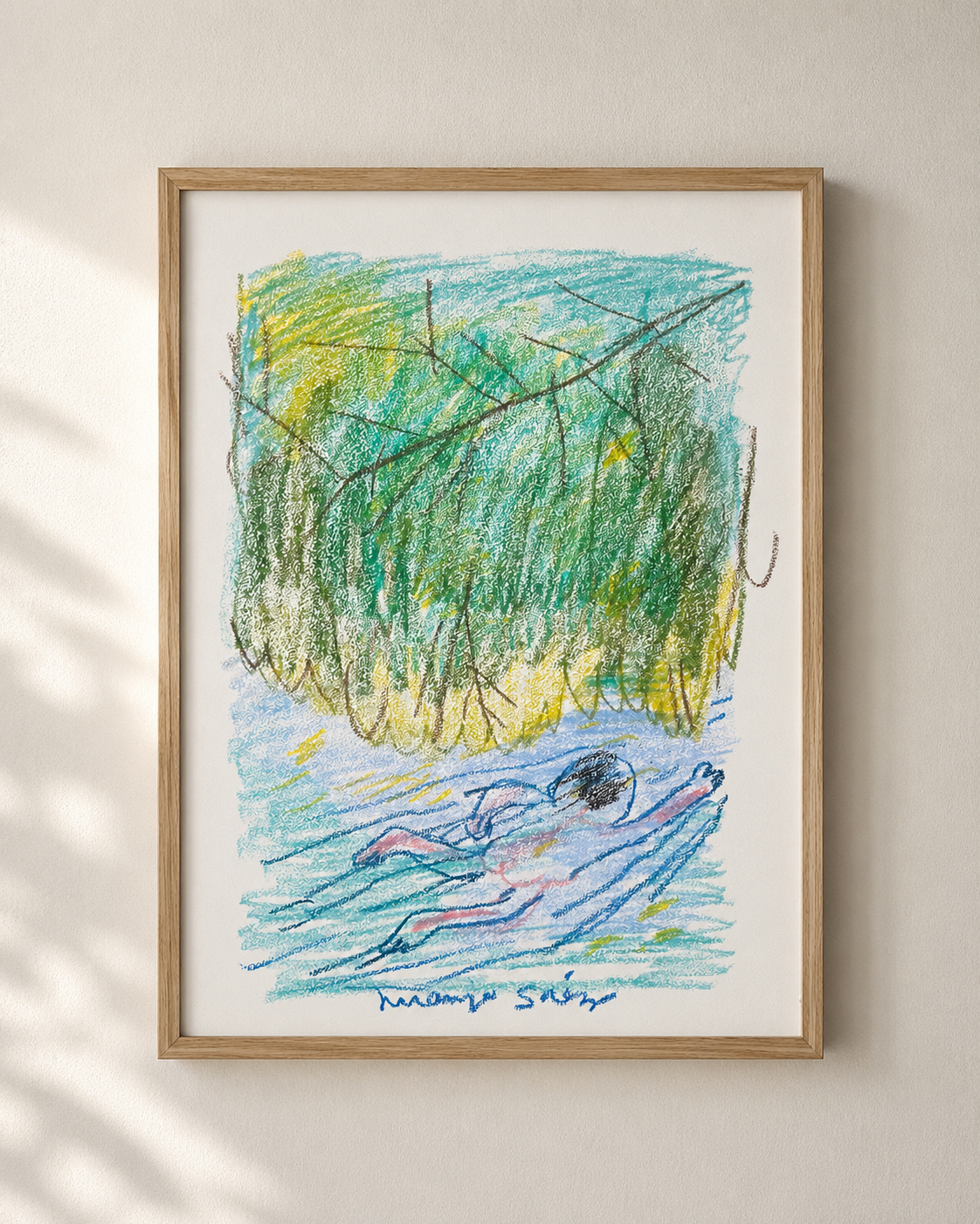 Nadando en el lago, obra original de Juanjo Sáez – vista completa de la obra