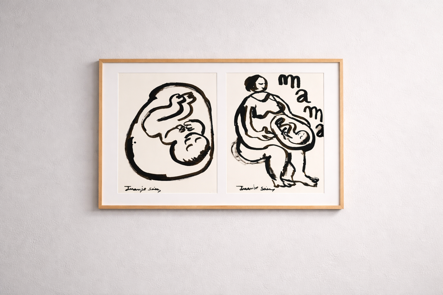 Díptico futura mamá · Tinta china sobre papel · Juanjo Sáez