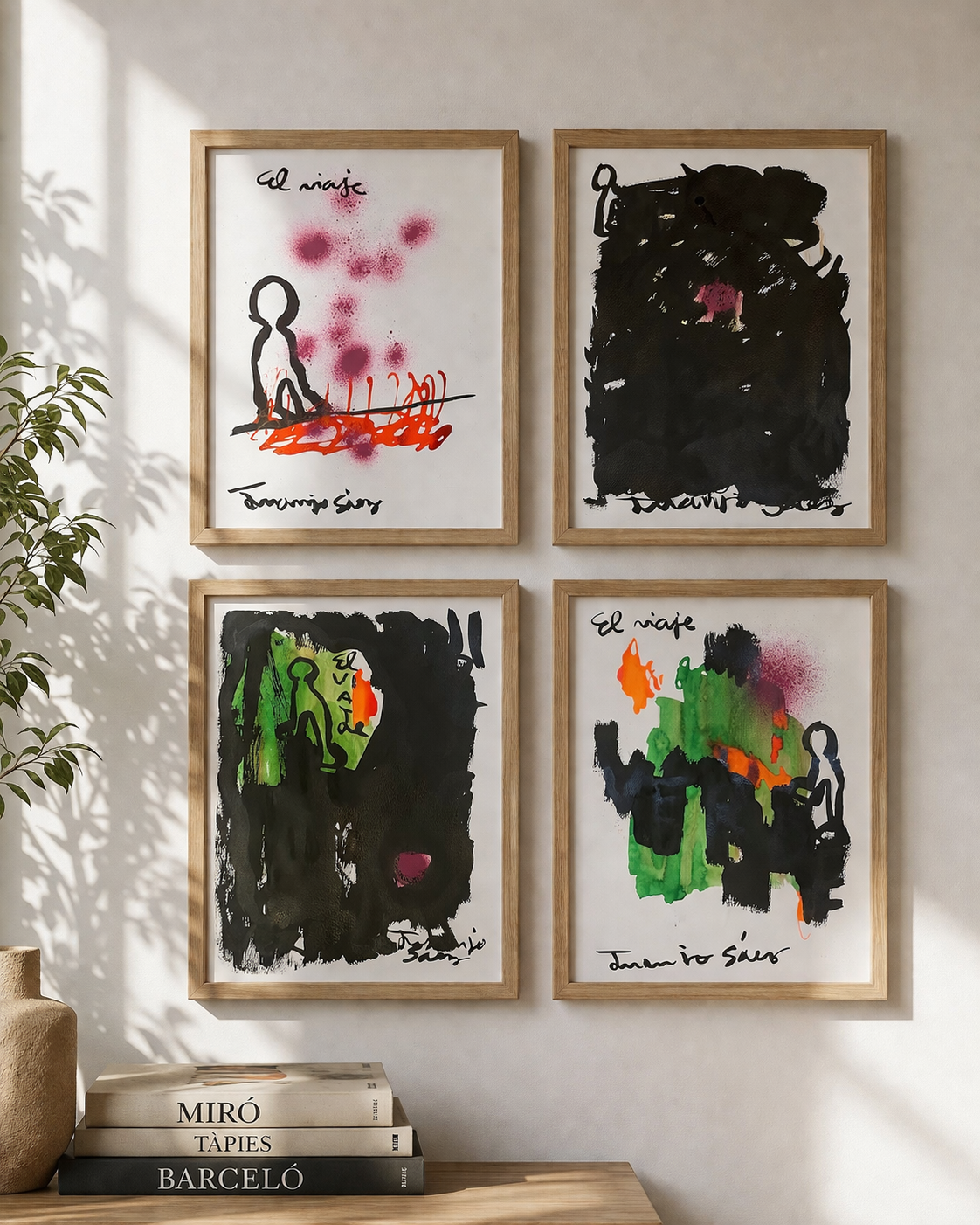 Viaje imaginario · Conjunto de 4 originales en tinta y anilinas · Juanjo Sáez