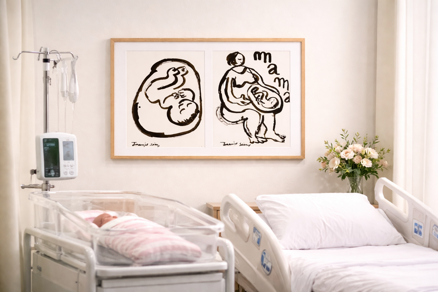 Díptico futura mamá · Tinta china sobre papel · Juanjo Sáez