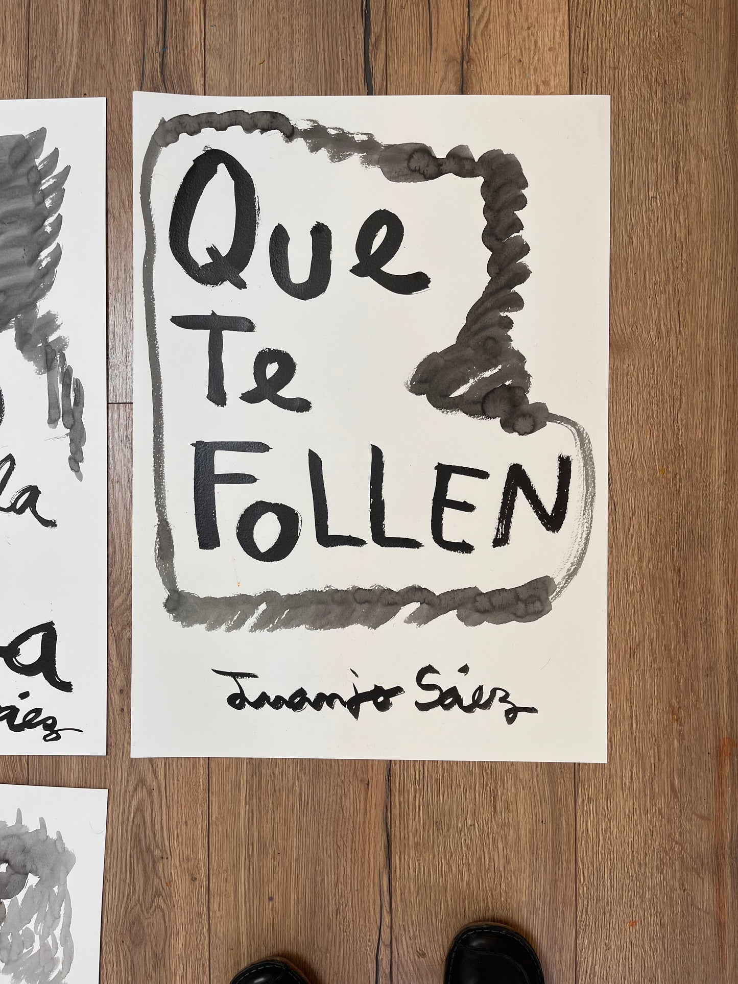 Que te follen · Tinta china sobre papel Fabriano · Juanjo Sáez