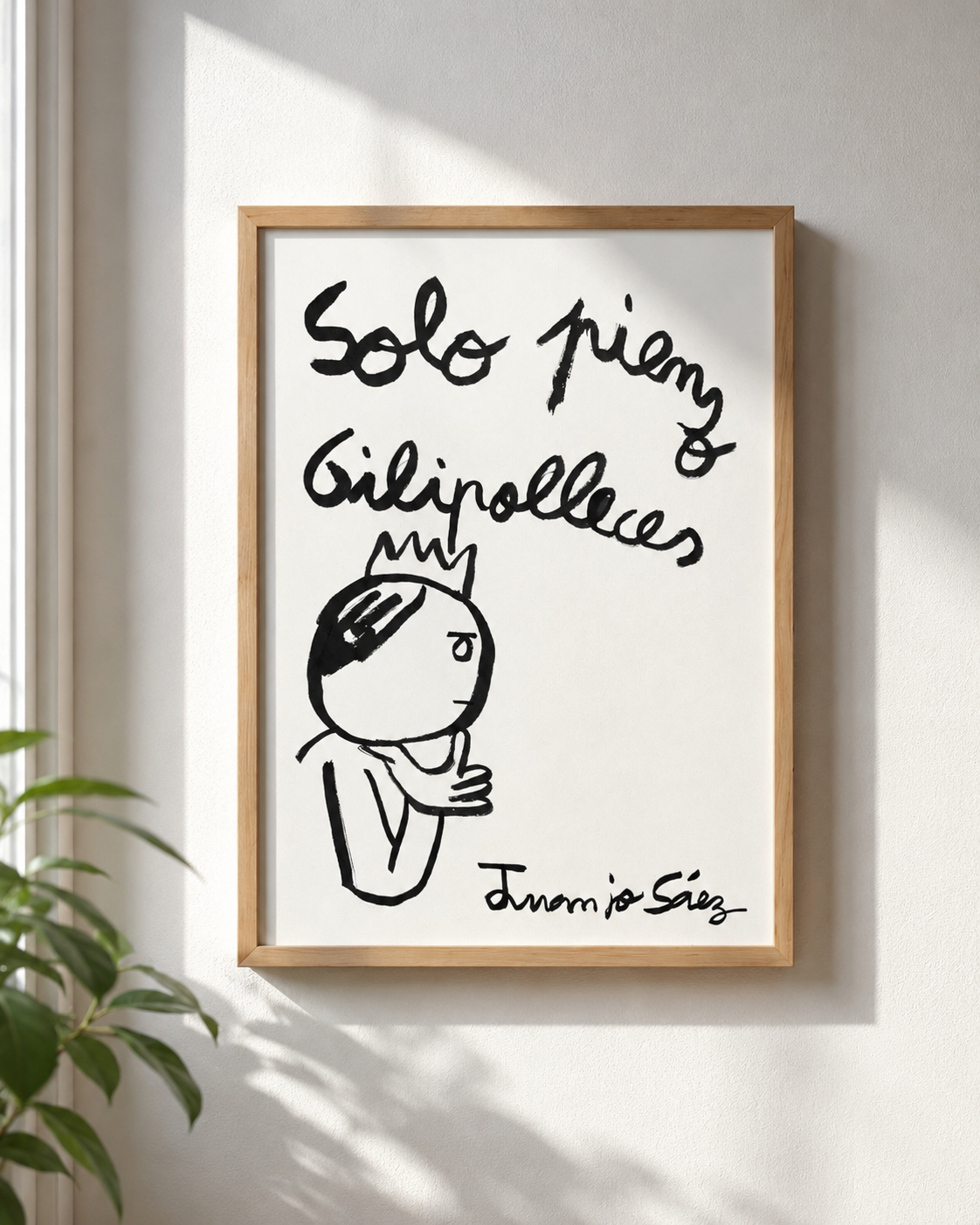 Solo pienso gilipolleces, tinta china sobre papel Fabriano, obra original de Juanjo Sáez – vista completa de la obra