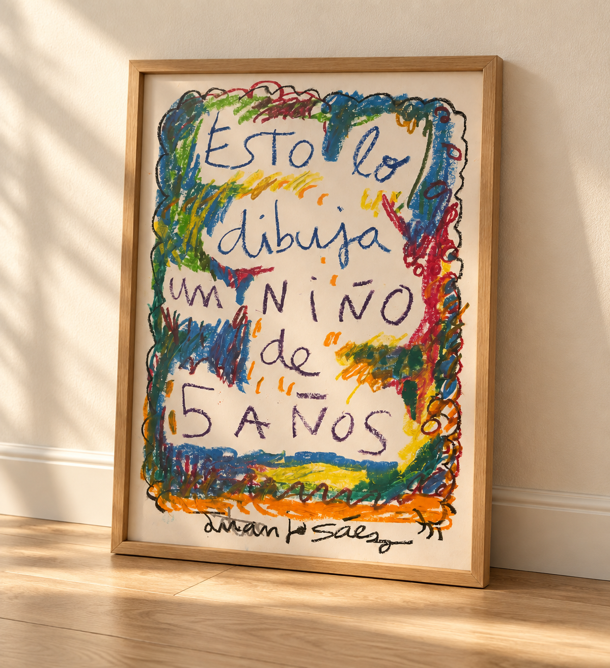 Esto lo dibuja un niño de 5 años, ceras grasas sobre papel Fabriano 70x50 cm, Juanjo Sáez. Foto 2