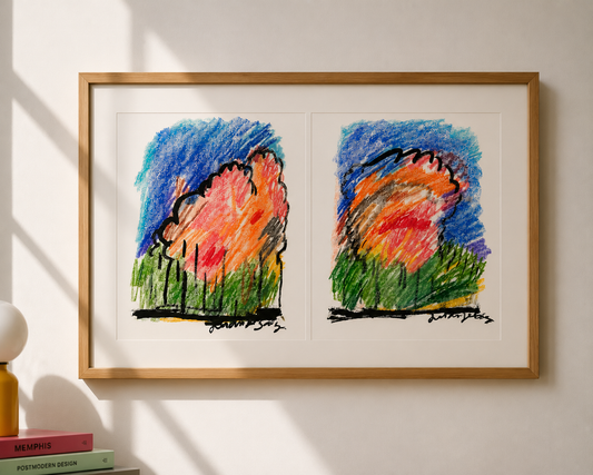 El bosque, díptico en ceras y tinta china sobre papel, obra original de Juanjo Sáez – vista completa del díptico