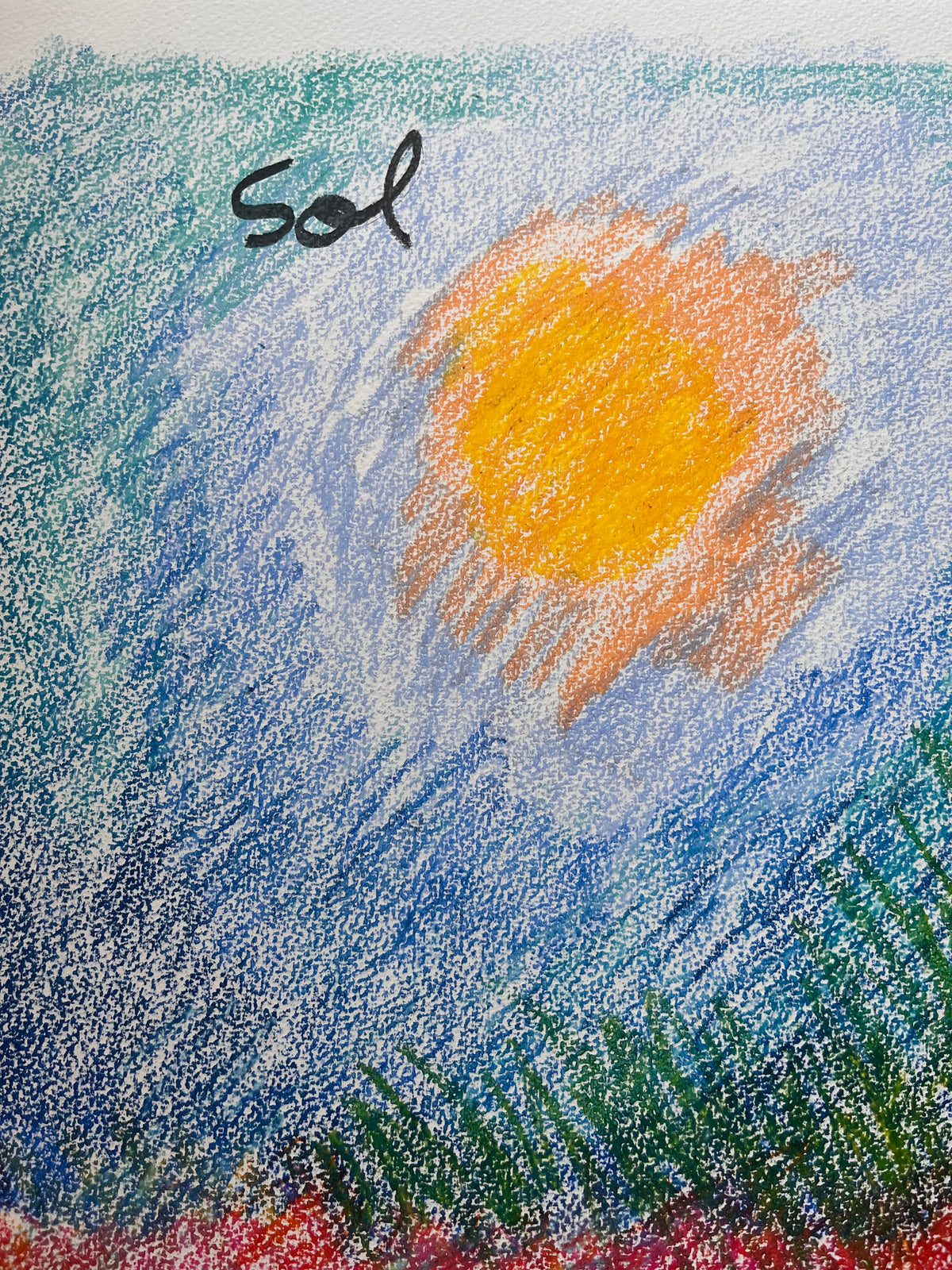 Sol y sombra, ceras sobre papel, obra original de Juanjo Sáez – detalle de textura