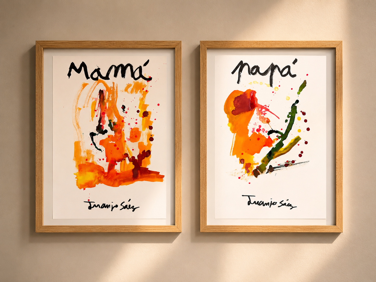 Mamá y papá · Díptico · Tinta china y anilinas · Juanjo Sáez