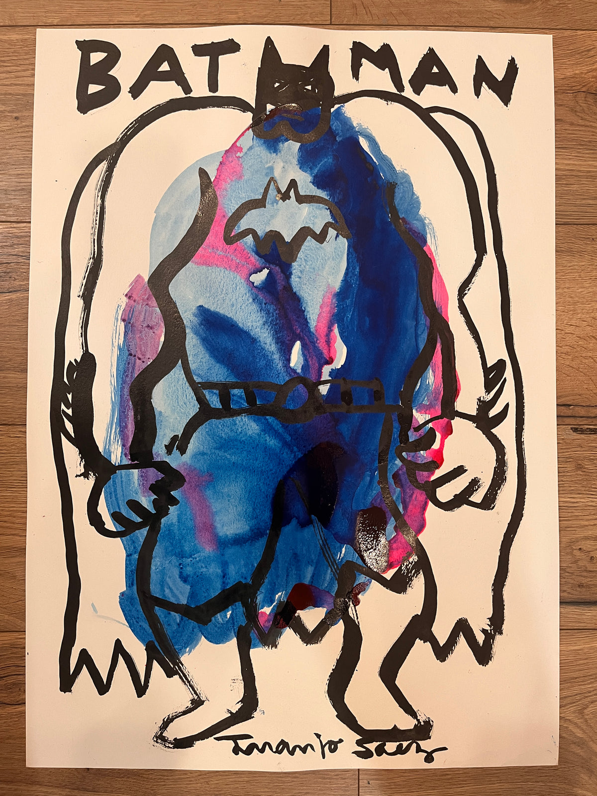 Batman expresionista · Anilinas y tinta sobre papel · Juanjo Sáez