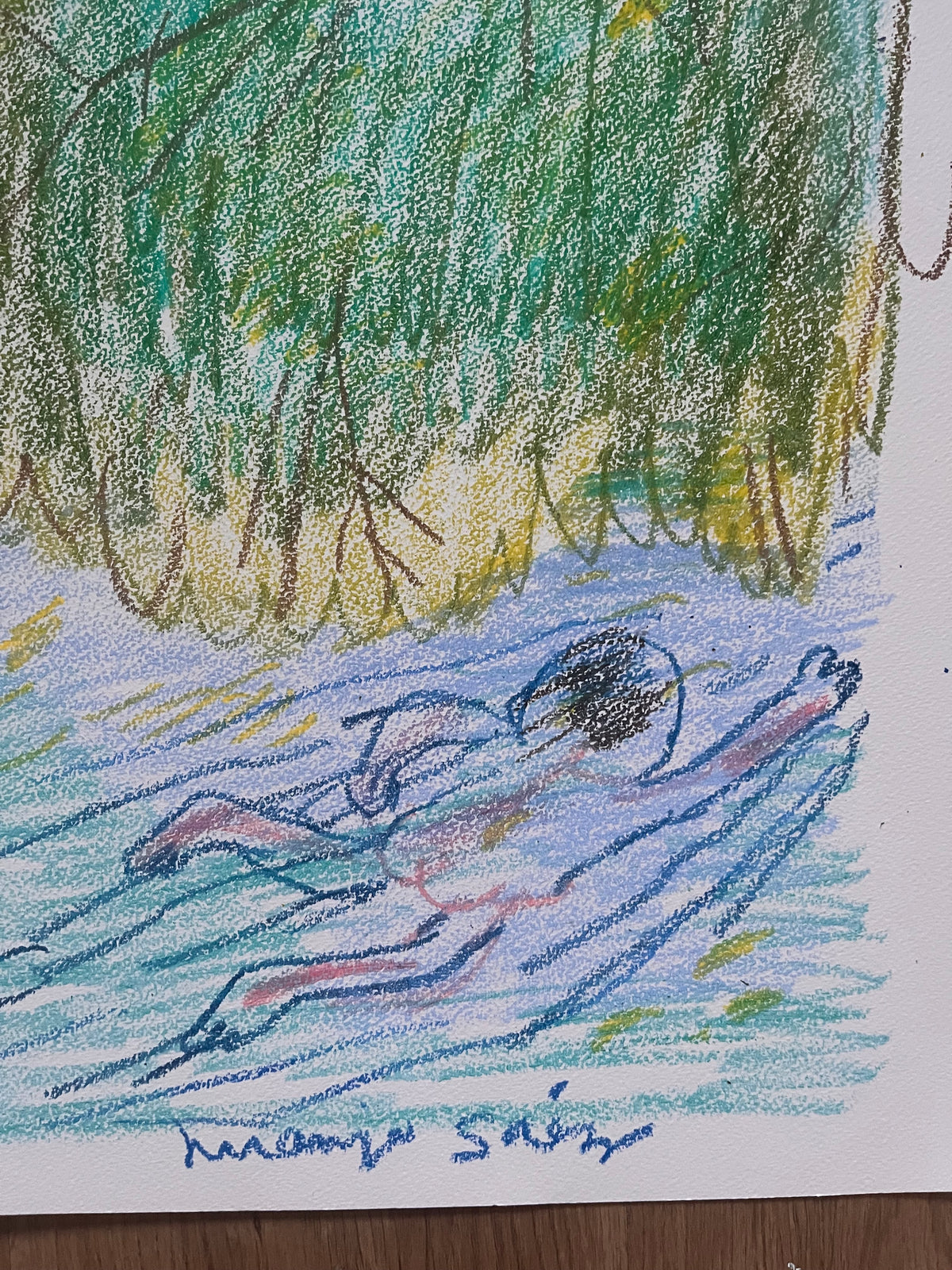 Nadando en el lago, obra original de Juanjo Sáez – vista lateral