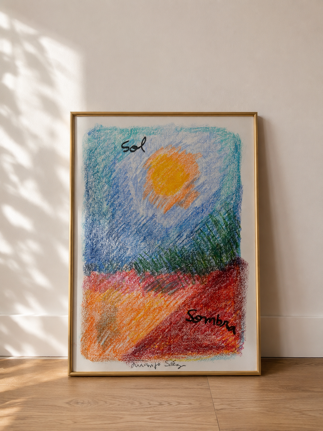 Sol y sombra, ceras sobre papel, obra original de Juanjo Sáez – detalle de la técnica