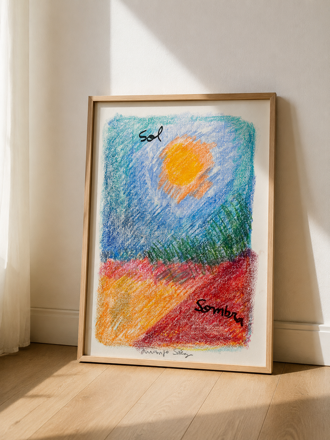 Sol y sombra, ceras sobre papel, obra original de Juanjo Sáez – detalle de la obra