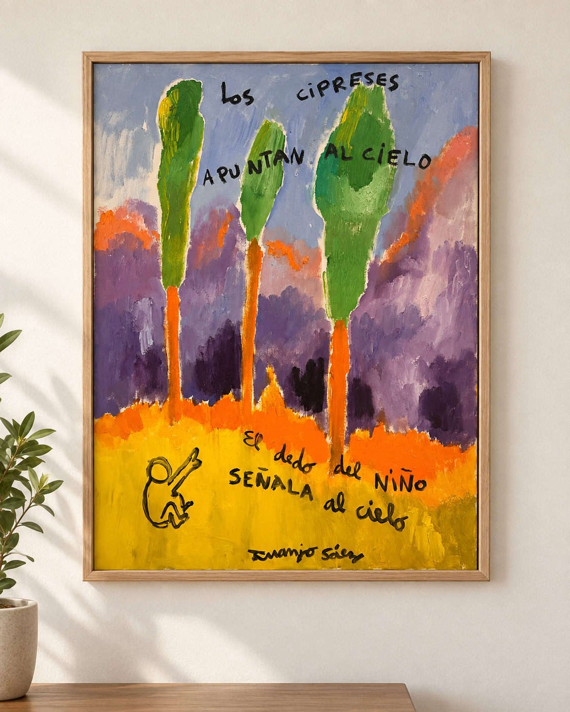 El dedo del niño señala al cielo · Óleo sobre tela · Juanjo Sáez
